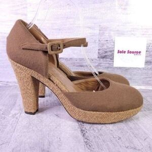 Marchez Vous Felt Tweed Ankle Strap Platform Pump Brown Women's sz 9